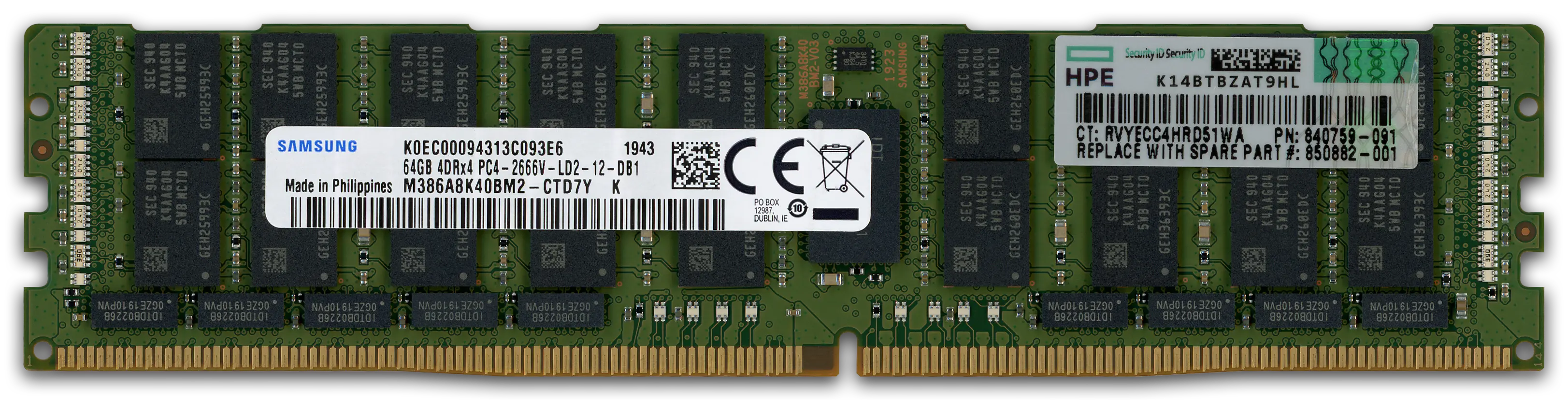 HPE 64GB RAM-Modul DDR4 2666 MT/s PC4-2666V-L LRDIMM ECC 815101-B21, refurbished